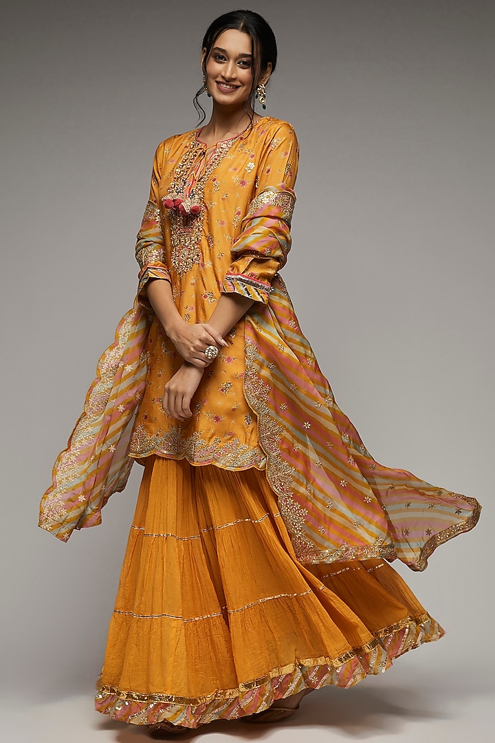 Orange Cotton Embellished Sharara Set by GOPI VAID