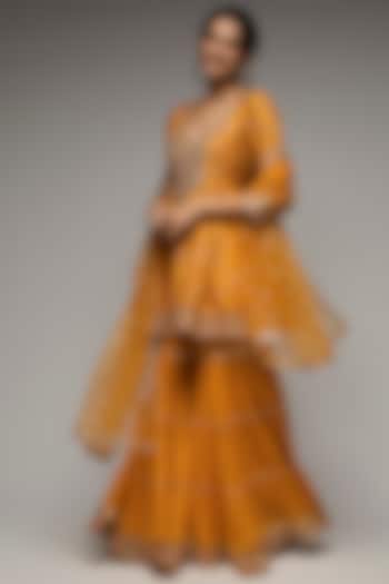 Orange Cotton Gota Embellished Sharara Set by GOPI VAID