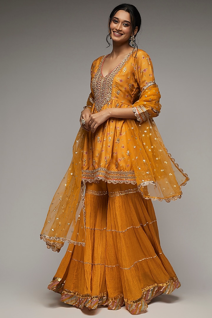 Orange Cotton Gota Embellished Sharara Set by GOPI VAID