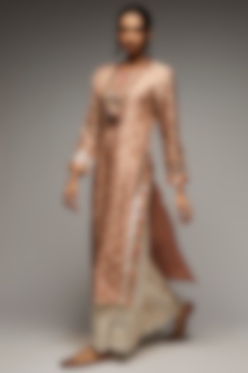 Blush Pink Silk Embroidered Tunic Set by GOPI VAID