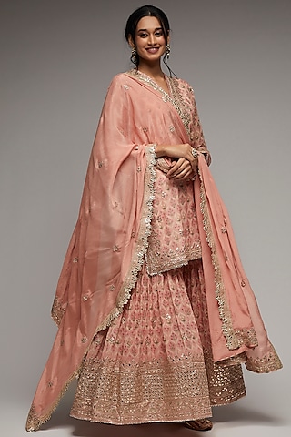 Pink Georgette Gota Embellished Sharara Set by GOPI VAID