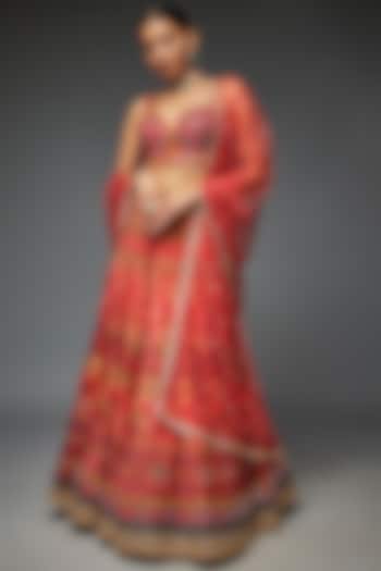 Red Cotton Silk Embellished Lehenga Set by GOPI VAID