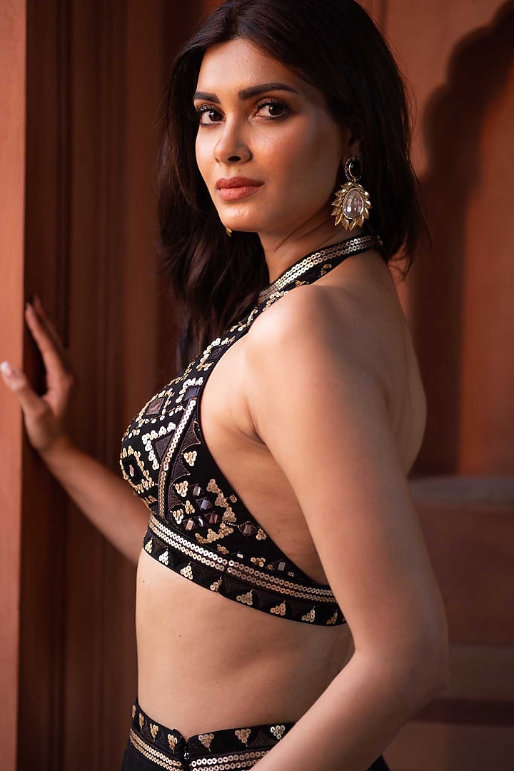 Black Georgette Sequins & Mirror Embroidered Wedding Sharara Set by GOPI VAID at Pernia's Pop Up Shop