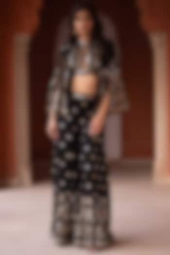 Black Georgette Sequins & Mirror Embroidered Sharara Set by GOPI VAID at Pernia's Pop Up Shop