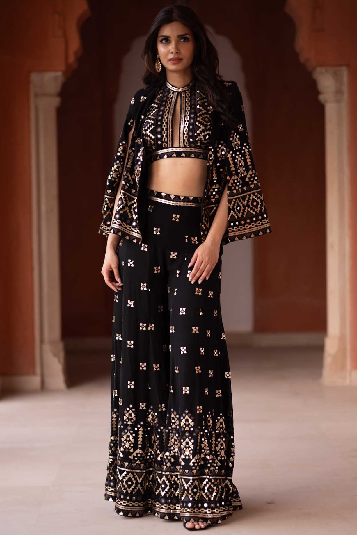 Shreya black Embroidered georgette set