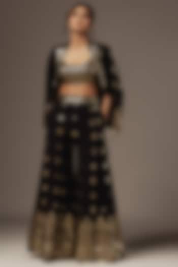 Black Georgette Sequins Embroidered Sharara Set by GOPI VAID