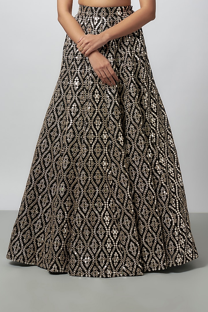 Black Katri Mirror Embroidered Wedding Lehenga Set by GOPI VAID at Pernia's Pop Up Shop