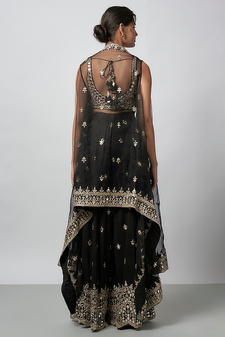 Black Organza Embroidered Cape Set by GOPI VAID at Pernia's Pop Up Shop