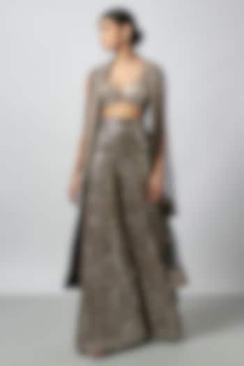 Black Organza Embroidered Cape Set by GOPI VAID at Pernia's Pop Up Shop