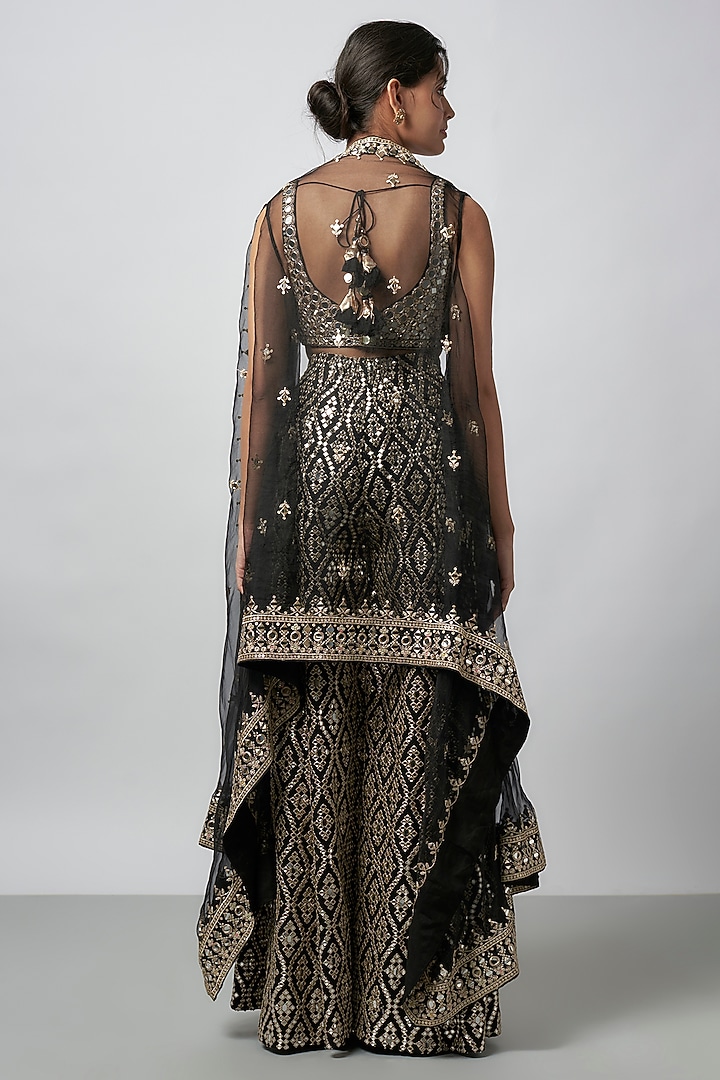 Black Organza Embroidered Cape Set by GOPI VAID at Pernia's Pop Up Shop