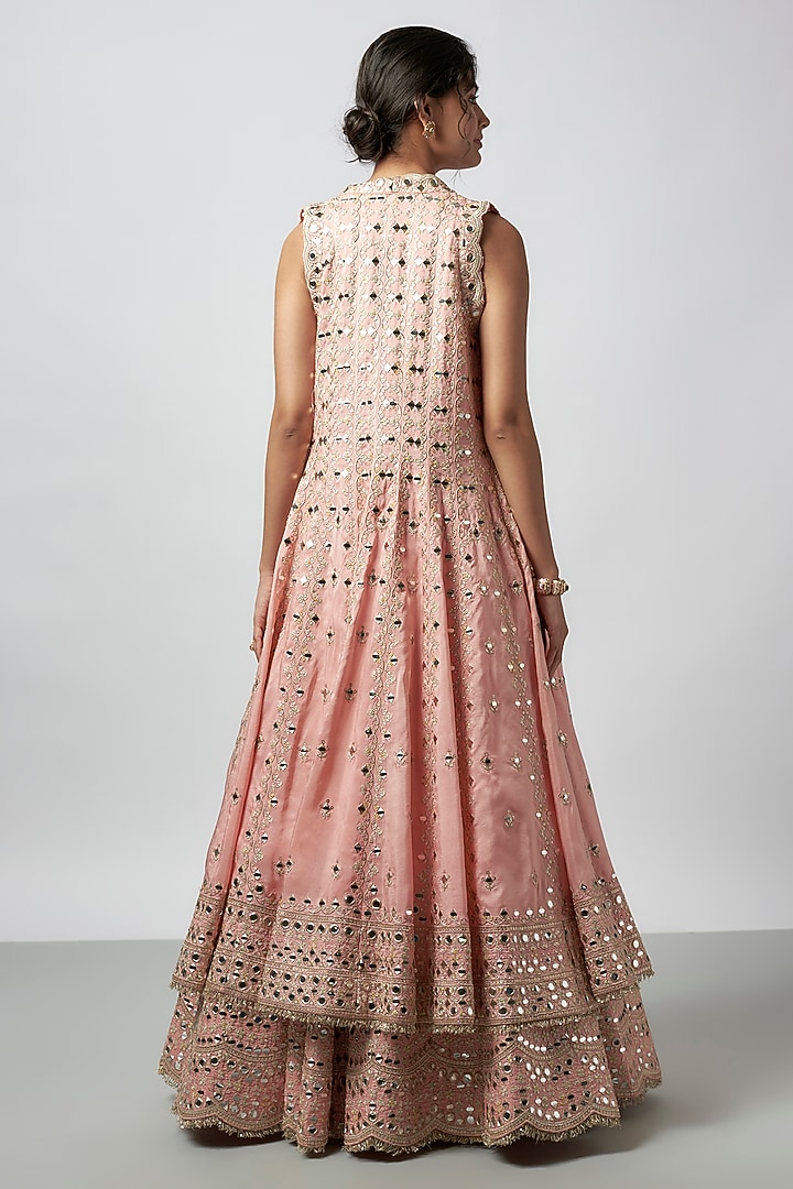Pink Organza Embroidered Jacket Wedding Lehenga Set by GOPI VAID at Pernia's Pop Up Shop