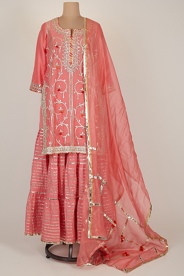 Pink Embroidered Sharara Set by GOPI VAID