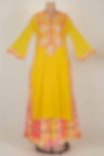 Yellow Embroidered Kurta With Sharara Pants by GOPI VAID