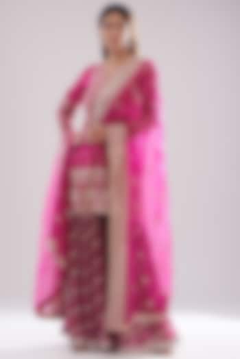 Pink Chanderi Jamdani Gharara Set by GOPI VAID