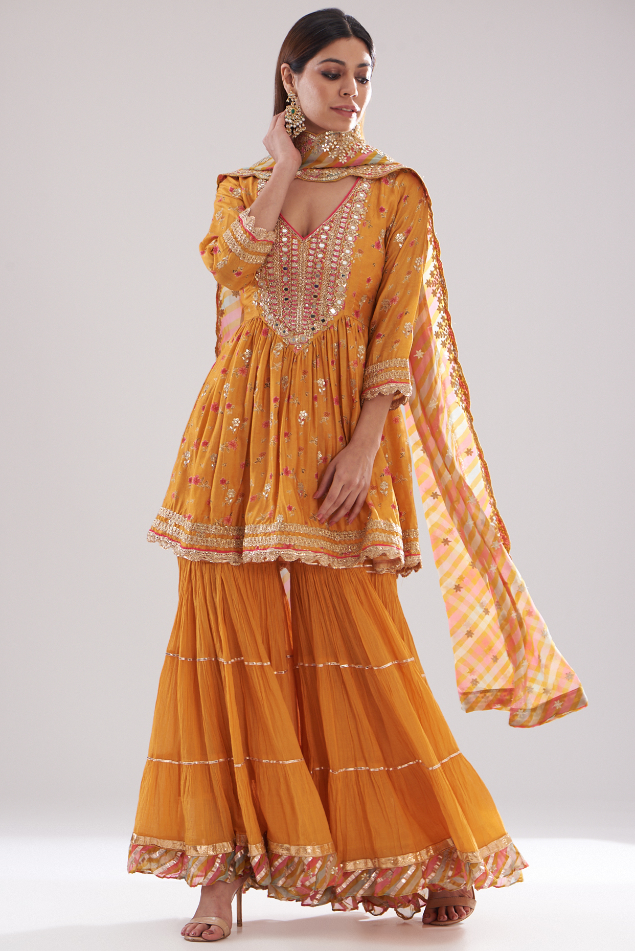 Orange Cotton Sharara Set by GOPI VAID
