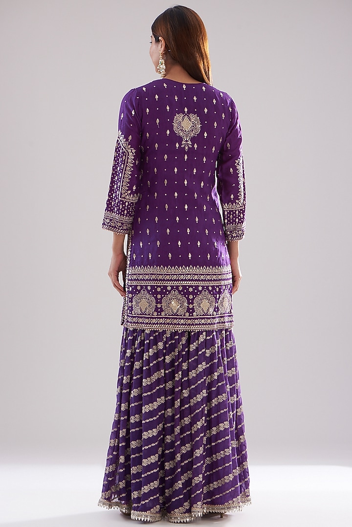 Purple Chanderi Embroidered Jamdani Gharara Set by GOPI VAID at Pernia's Pop Up Shop