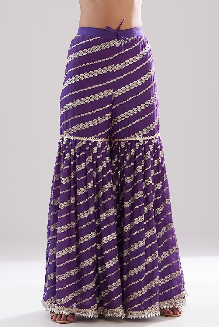 Purple Chanderi Embroidered Jamdani Gharara Set by GOPI VAID at Pernia's Pop Up Shop