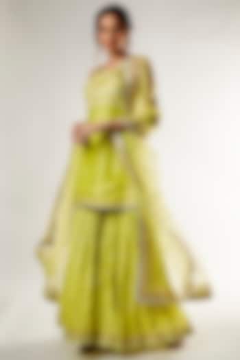 Green Tussar Silk Wedding Sharara Set by GOPI VAID at Pernia's Pop Up Shop