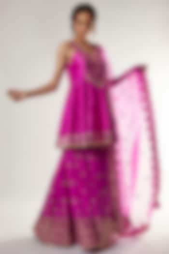 Pink Daman Embroidered Gharara Set by GOPI VAID