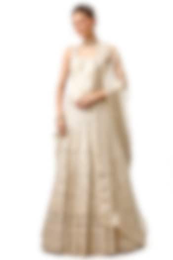 Ivory Tussar Mirror Embroidered Wedding Lehenga Set by Gopi Vaid at Pernia's Pop Up Shop