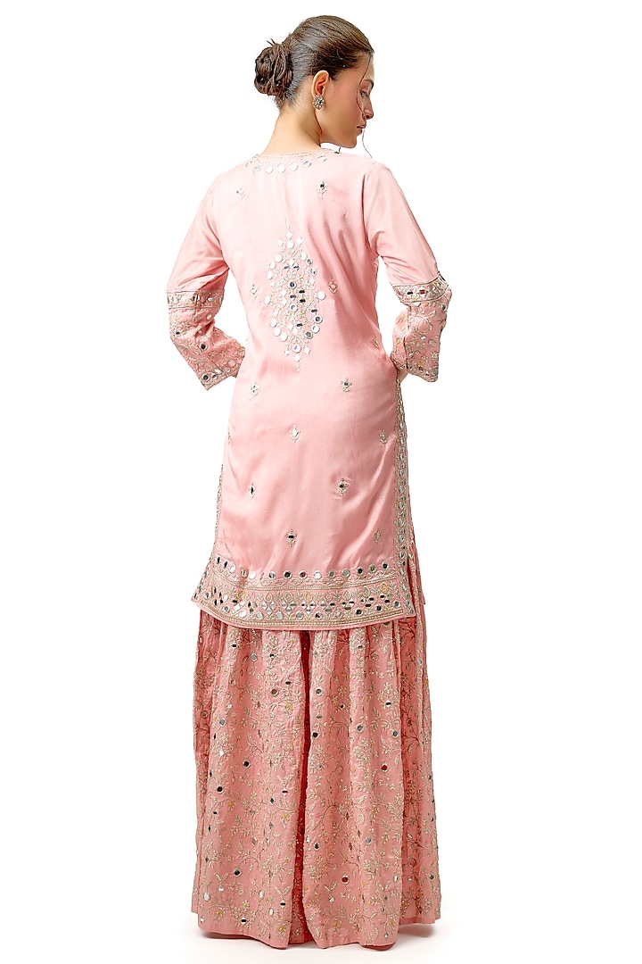 Pink Tussar Mirror & Floral Embroidered Wedding Sharara Set by Gopi Vaid at Pernia's Pop Up Shop