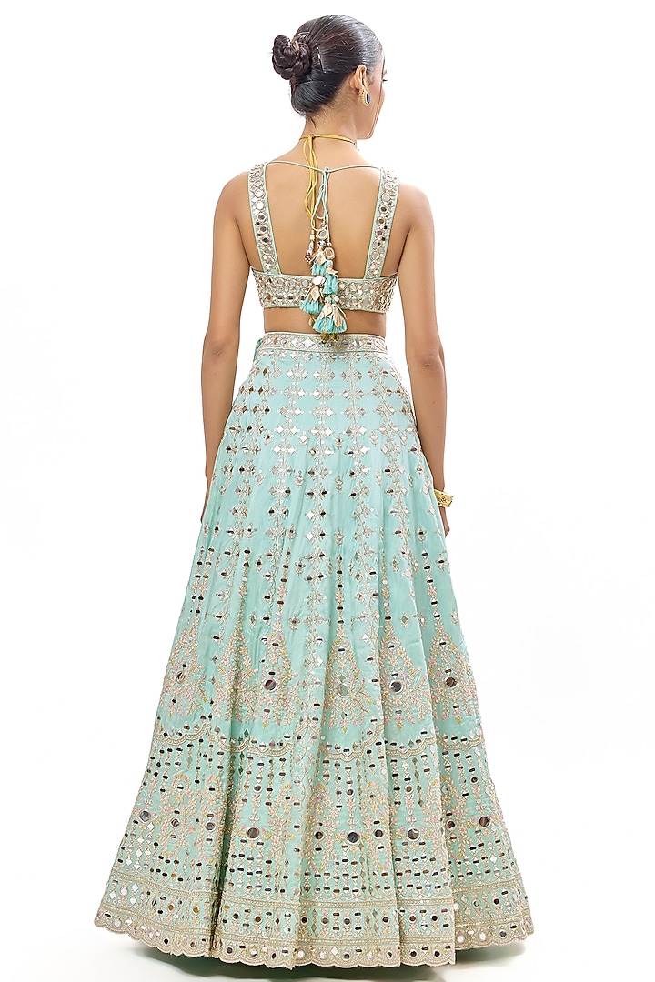 Powder Blue Tussar Embroidered Wedding Lehenga Set by GOPI VAID at Pernia's Pop Up Shop