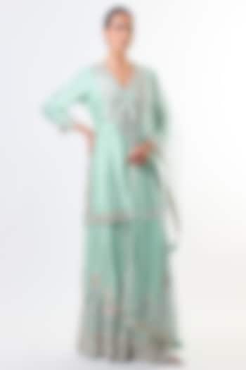 Powder Blue Georgette Mirror Embroidered Wedding Sharara Set by GOPI VAID at Pernia's Pop Up Shop