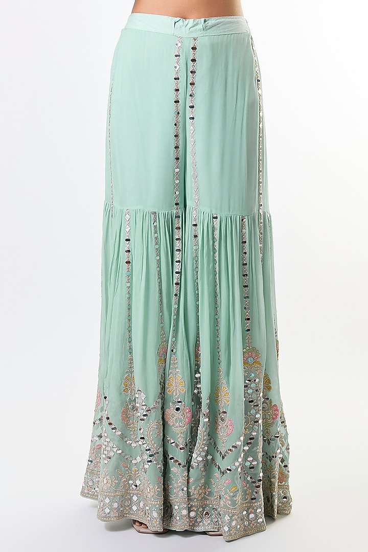 Powder Blue Georgette Mirror Embroidered Wedding Sharara Set by GOPI VAID at Pernia's Pop Up Shop