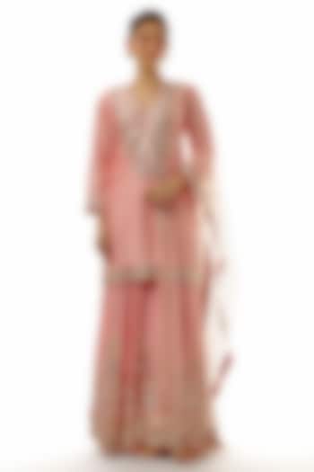 Pink Tussar Mirror Embroidered Wedding Sharara Set by GOPI VAID at Pernia's Pop Up Shop