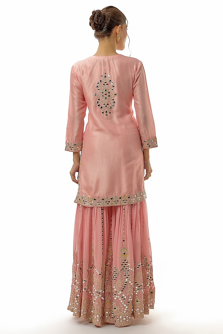 Pink Tussar Mirror Embroidered Wedding Sharara Set by GOPI VAID at Pernia's Pop Up Shop