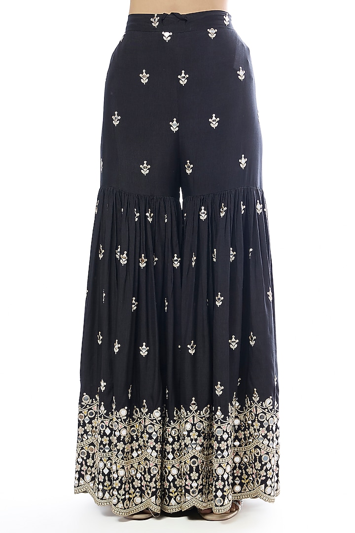 Black Georgette Embroidered Wedding Sharara Set by GOPI VAID at Pernia's Pop Up Shop