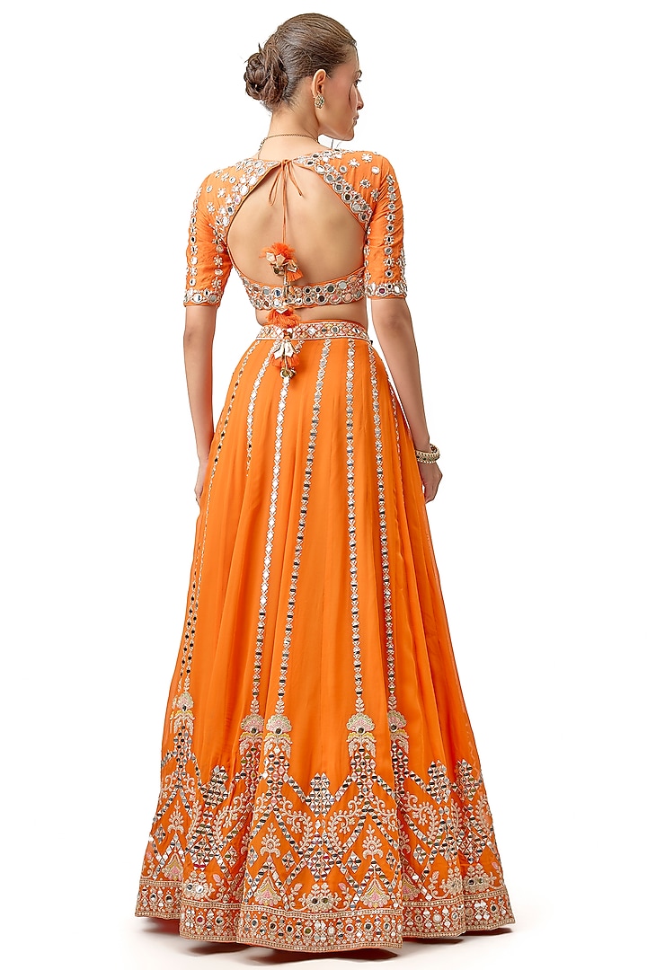 Orange Tussar Motif Embroidered Wedding Lehenga Set by Gopi Vaid at Pernia's Pop Up Shop