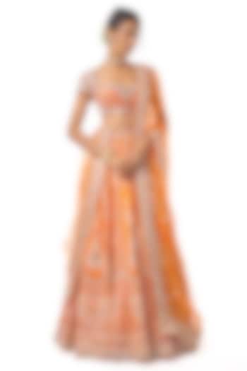 Orange Tussar Mirror Embroidered Wedding Lehenga Set by GOPI VAID at Pernia's Pop Up Shop