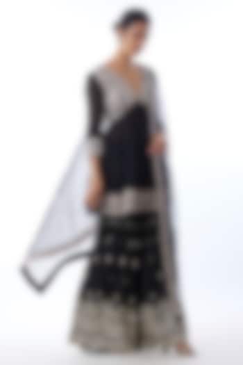 Black Georgette Embroidered Wedding Sharara Set by Gopi Vaid at Pernia's Pop Up Shop