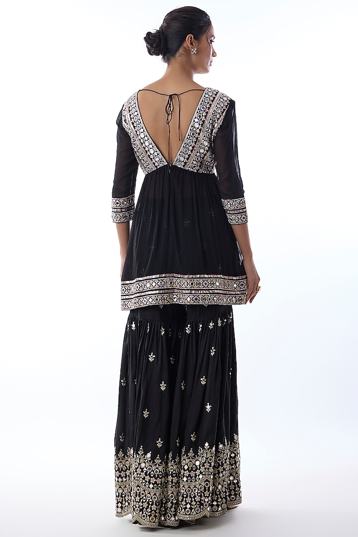 Black Georgette Embroidered Wedding Sharara Set by Gopi Vaid at Pernia's Pop Up Shop