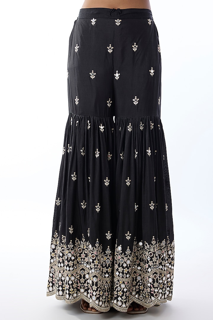 Black Georgette Embroidered Wedding Sharara Set by Gopi Vaid at Pernia's Pop Up Shop