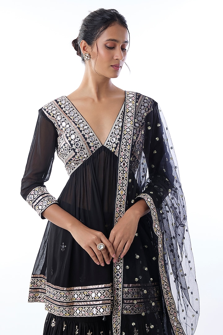 Black Georgette Embroidered Wedding Sharara Set by Gopi Vaid at Pernia's Pop Up Shop