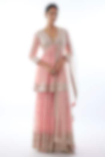 Pink Georgette Embroidered Wedding Sharara Set by Gopi Vaid at Pernia's Pop Up Shop