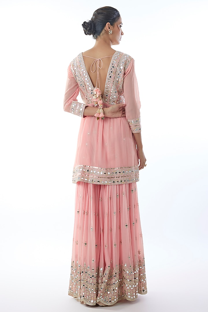 Pink Georgette Embroidered Wedding Sharara Set by Gopi Vaid at Pernia's Pop Up Shop