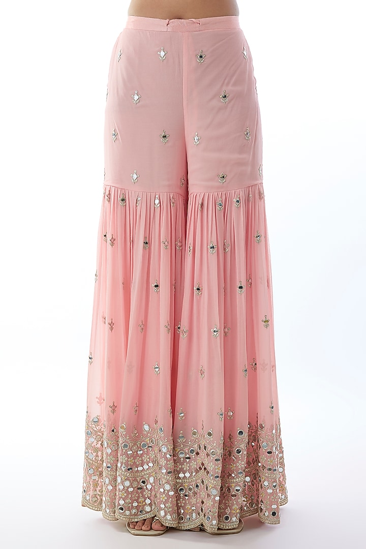 Pink Georgette Embroidered Wedding Sharara Set by Gopi Vaid at Pernia's Pop Up Shop