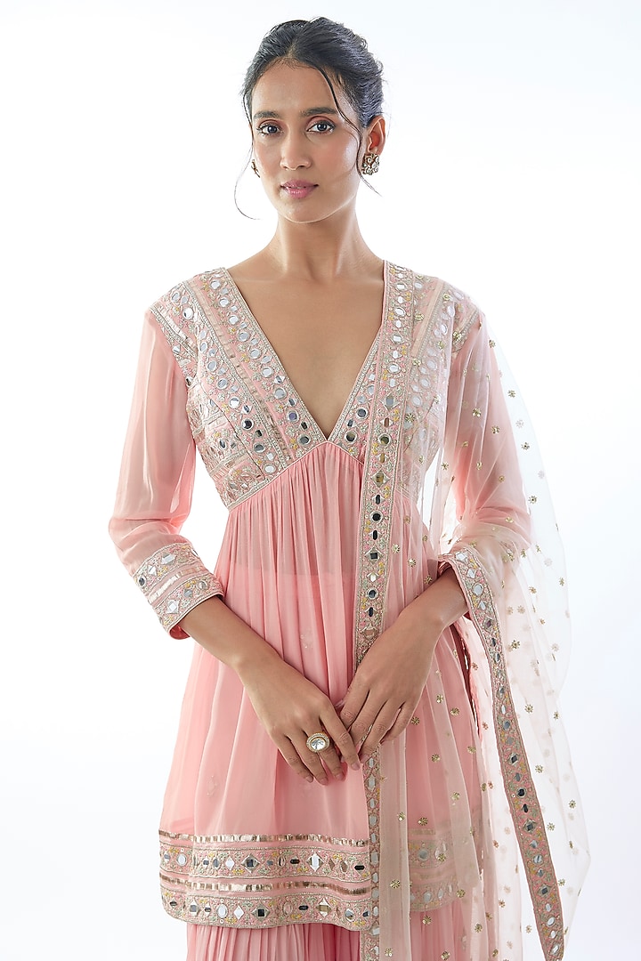 Pink Georgette Embroidered Wedding Sharara Set by Gopi Vaid at Pernia's Pop Up Shop