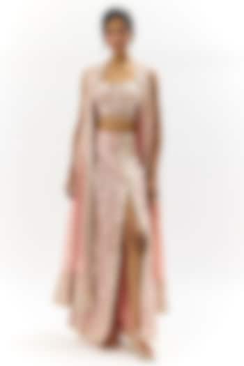 Pink Tussar Mirror Work Cape Set by Gopi Vaid at Pernia's Pop Up Shop