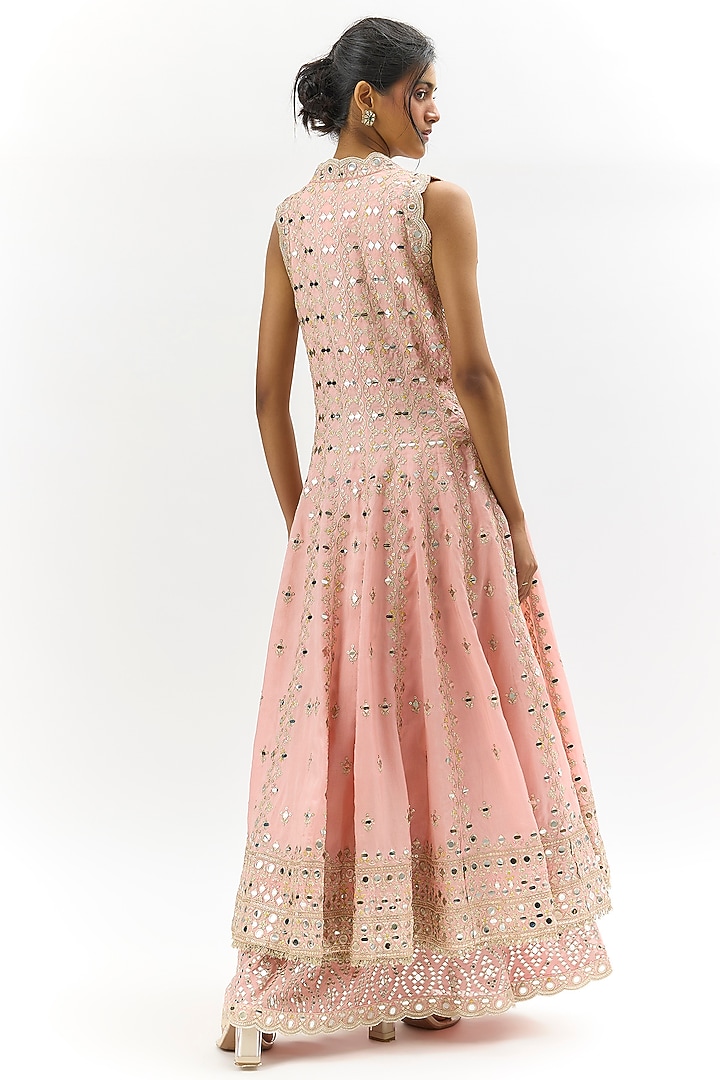 Pink Tussar Mirror Work Cape Set by Gopi Vaid at Pernia's Pop Up Shop