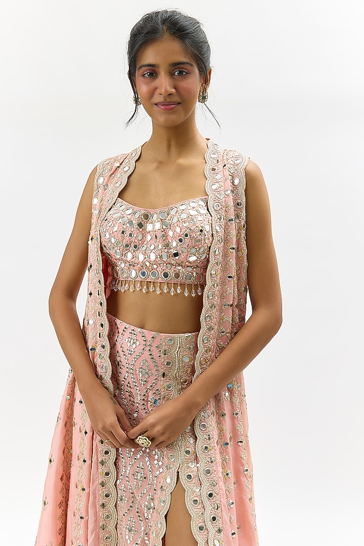 Pink Tussar Mirror Work Cape Set by Gopi Vaid at Pernia's Pop Up Shop