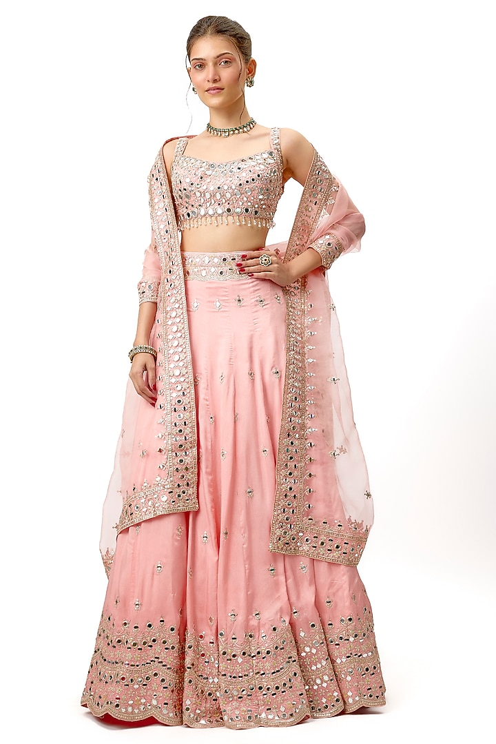 Pink Tussar Wedding Lehenga Set by GOPI VAID at Pernia's Pop Up Shop