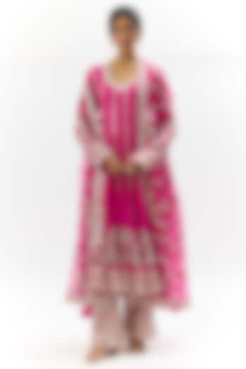 Pink Georgette Mirror Work Wedding Anarkali Set by Gopi Vaid at Pernia's Pop Up Shop
