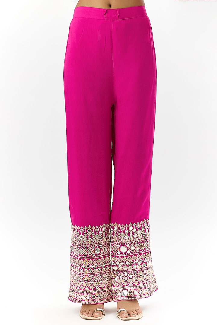 Pink Georgette Mirror Work Wedding Anarkali Set by Gopi Vaid at Pernia's Pop Up Shop