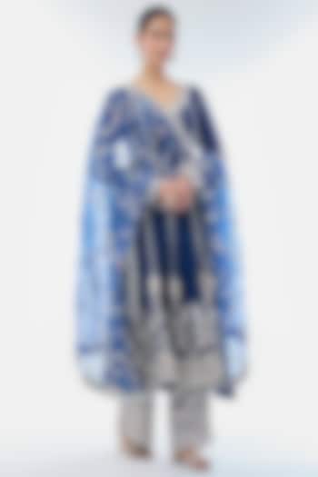 Blue Georgette Embroidered Wedding Anarkali Set by GOPI VAID at Pernia's Pop Up Shop