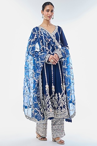 Blue Georgette Embroidered Anarkali Set by GOPI VAID