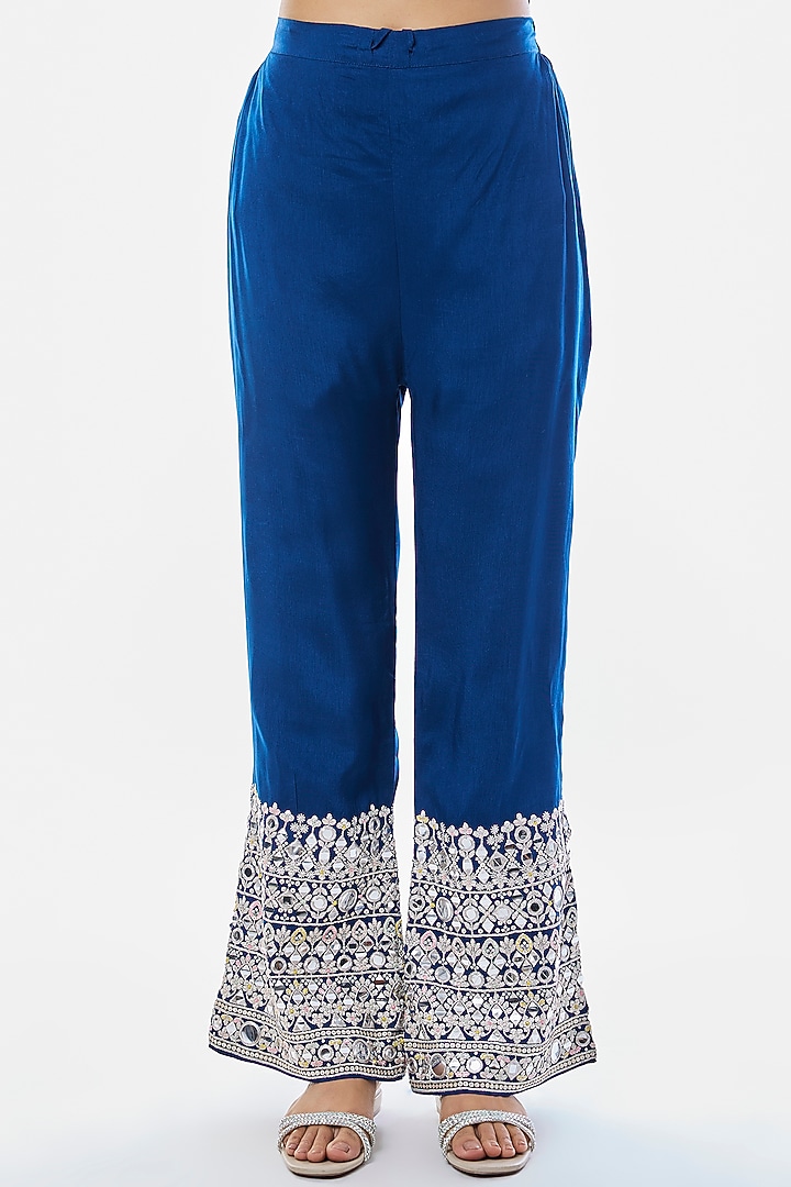 Blue Georgette Embroidered Wedding Anarkali Set by GOPI VAID at Pernia's Pop Up Shop
